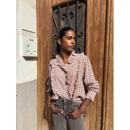 Camisa cuadros rosa y chocolate