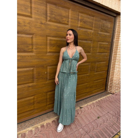 Falda maxi aguamarina